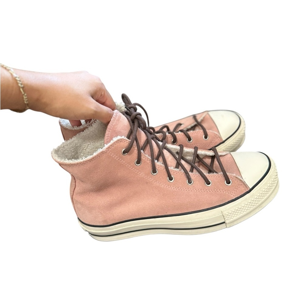 CONVERSE All-Star Platform Suede Leather Sherpa Pink High-Top Sneakers - Picture 8 of 14